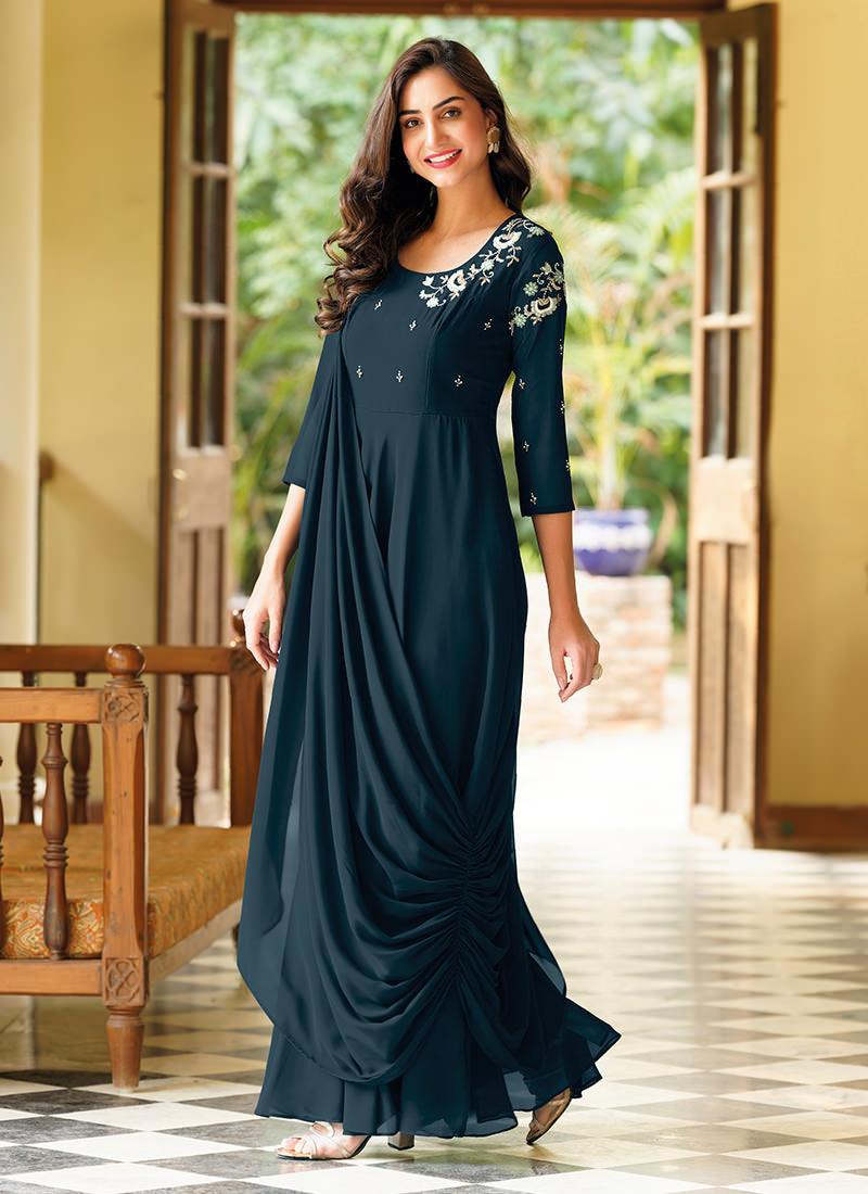 Hand Work Navy Blue Georgette Kurti Find Great For Sale