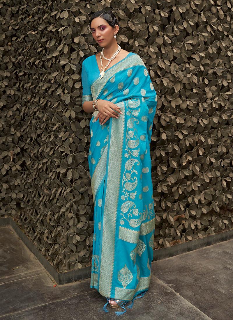 Sky Blue Nylon Chinon With Two Tone Saree Free Shipping Best