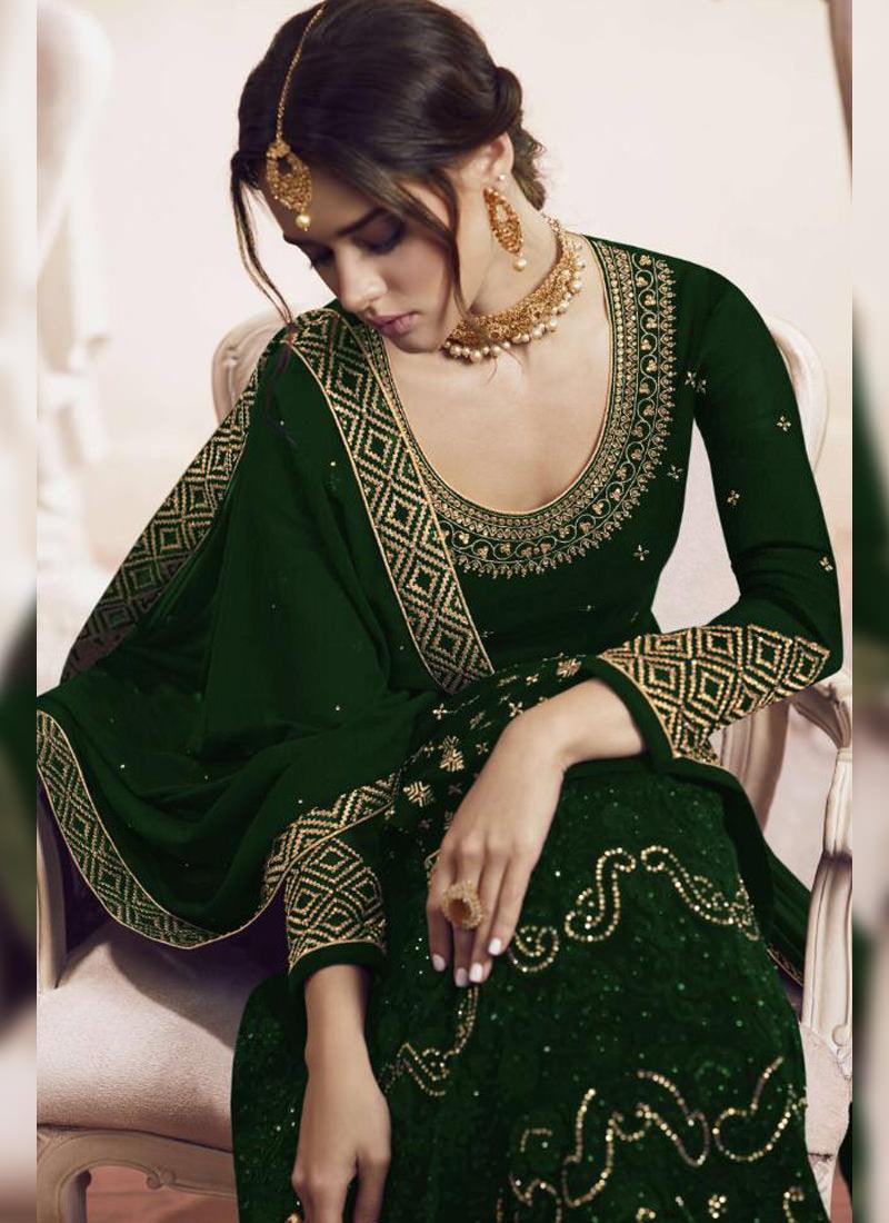 Dashing Hunter green Georgette Palazzo Salwar Suit For Sale For Sale