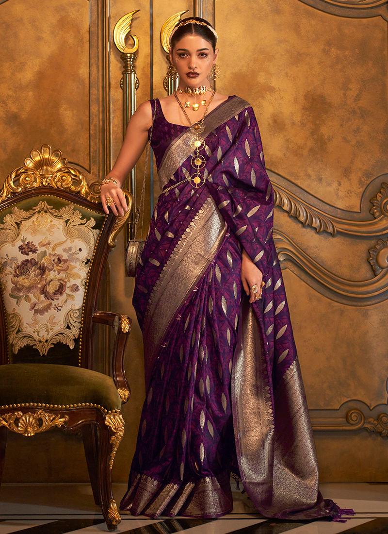 Handloom Weaving Dark Purple Pure Satin Saree Buy Cheap 100% Guaranteed