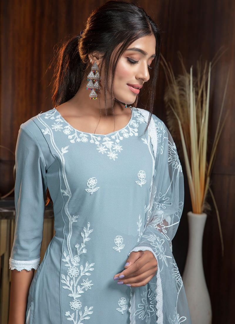 Sky Resham Rayon Soft Net Palazzo Salwar Suit Affordable Sale Online