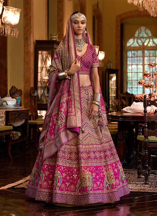 Affectionate Pink Bridal Lehenga Choli with Sparkle & Mirror Work in Smooth Rajwadi Silk Outlet Marketable