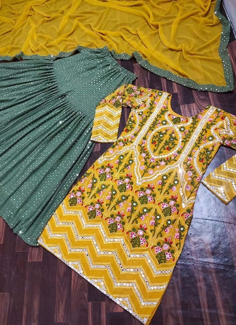 Yellow Color Georgette Fabric Sharara Salwar Suit Clearance Ebay