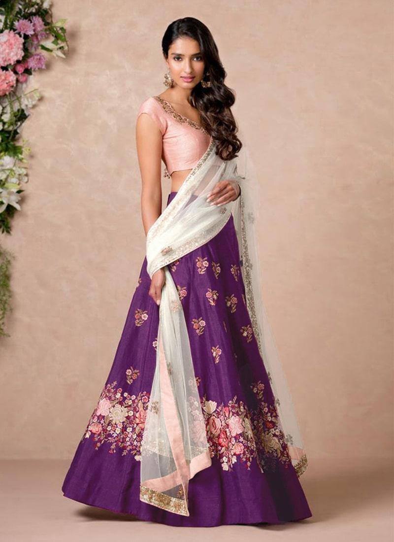 Purple Lehenga Paired With Blush Pink Blouse With Dupatta Set Discount Shop For