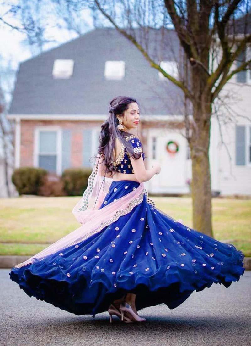 Marvelous Navy Blue Georgette Mirror Work Designer Lehenga Choli Get To Buy Cheap Online