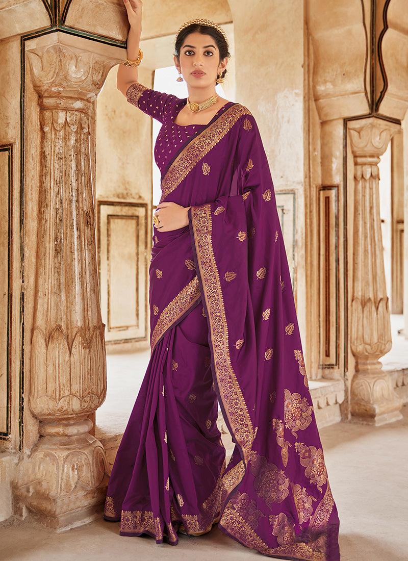 Purple Color Banarasi Silk Base Saree With Silk Weave Work Buy Cheap Shop