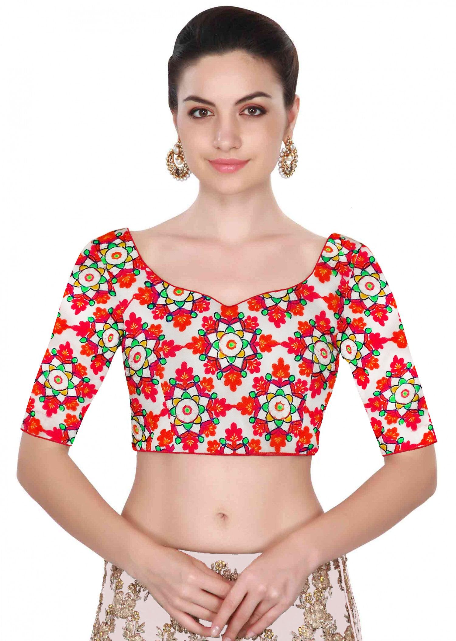 Elegant Floral Chain Stitch White Blouse - Traditional Ethnic Style for Every Occasion Tumblr