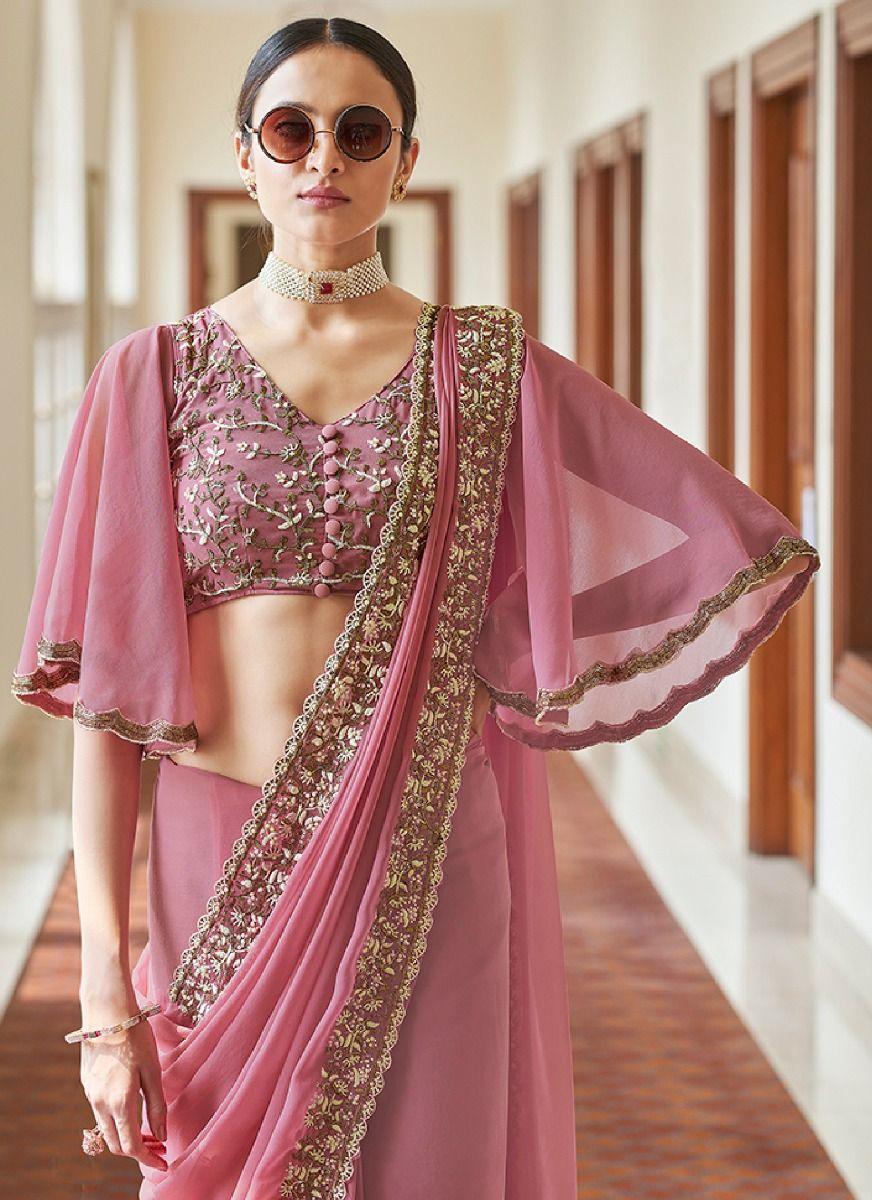 Pink Color Wedding Wear Heavy Thread And Zari Work Saree Sale Online Shop