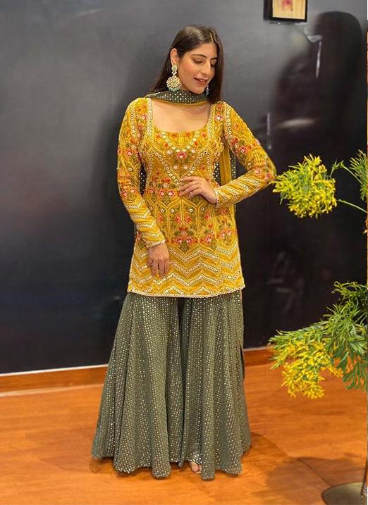 Yellow Color Georgette Fabric Sharara Salwar Suit Clearance Ebay