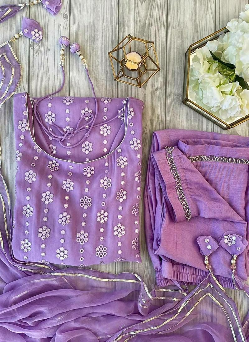 Purple Color Georgette Base Fancy Wear Kurti Set Buy Cheap Genuine