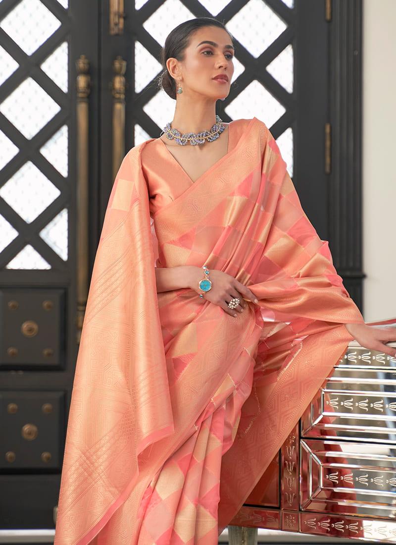 Handloom Weaving Pink Organza Leheriya Saree Sale With Paypal