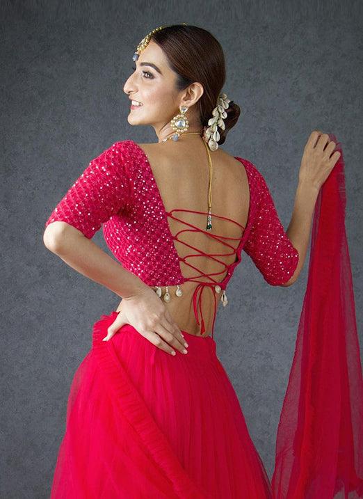 Pink Resham Work Lehenga Choli in Soft Net Fabric Footlocker Finishline Online