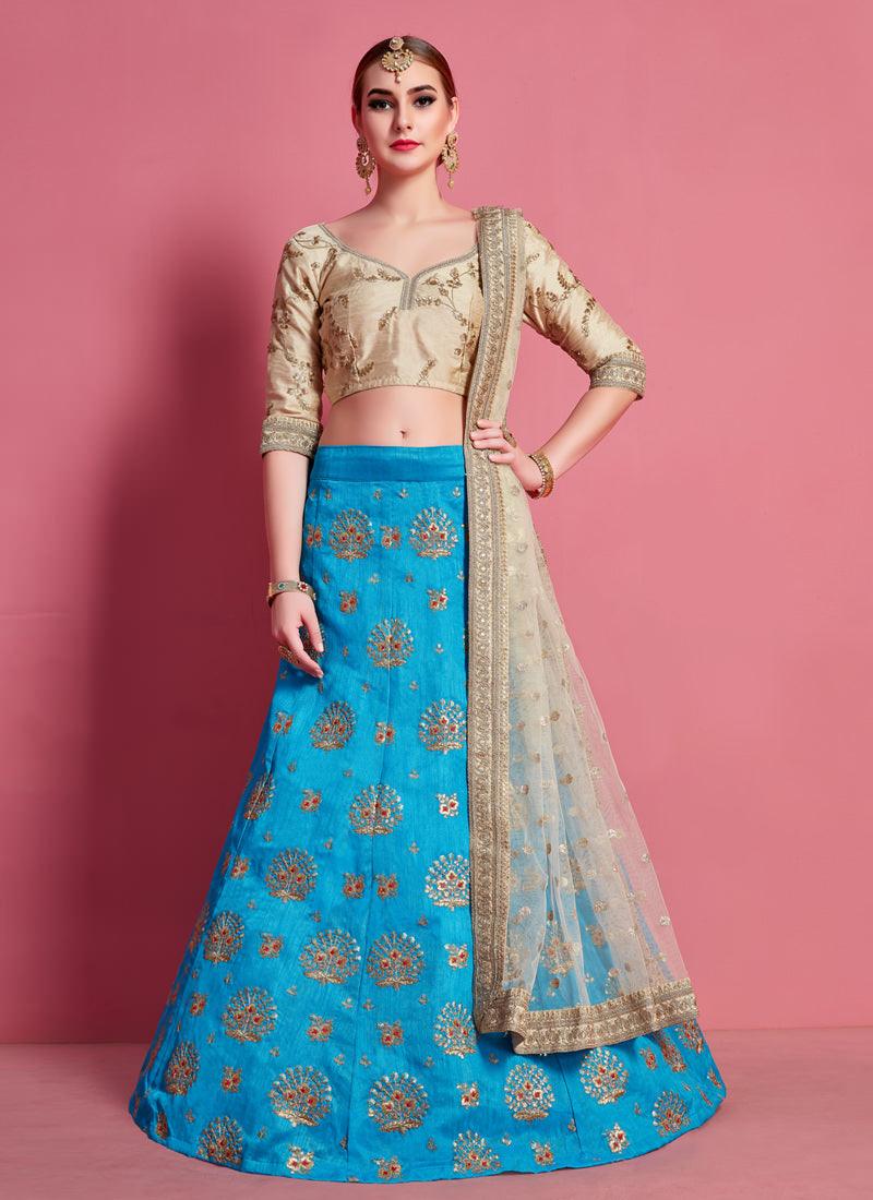 Fantastic Sky Blue Heavily Embroidered Art Silk Base Lehenga Choli Manchester Great Sale Online