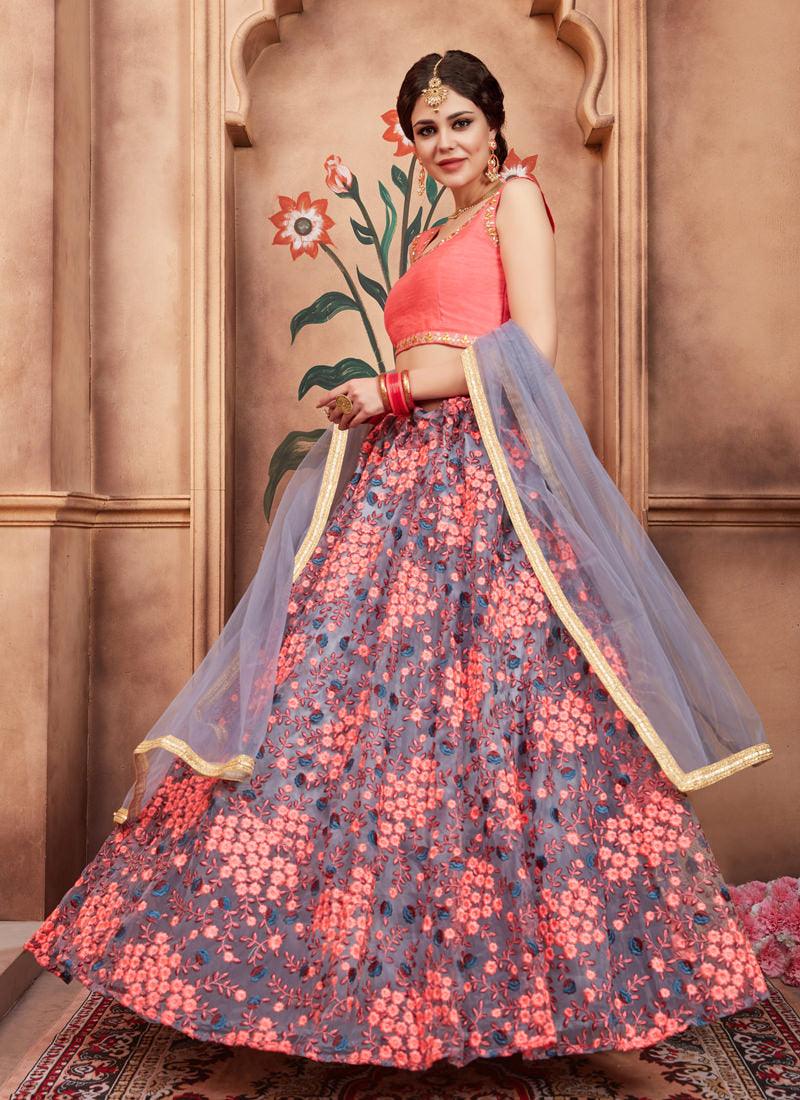 Trendy Grey Color Soft Net Base Designer Party Wear Lehenga Choli Wide Range Of Sale Online