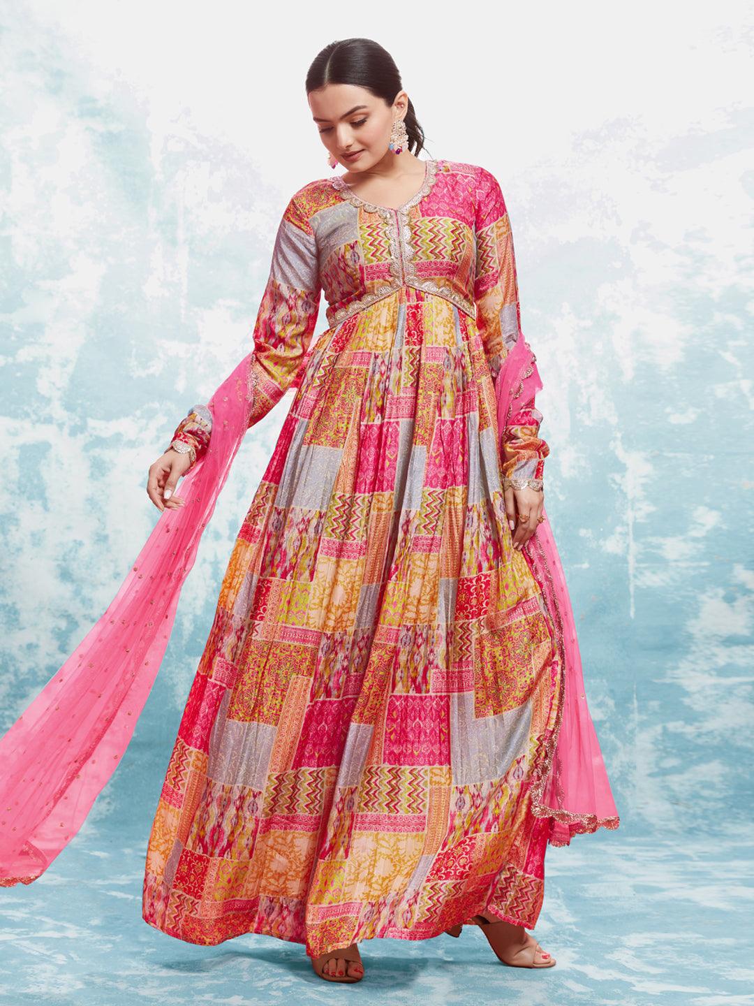 Multi color Anarkali kurta with dupatta set Free Shipping Comfortable