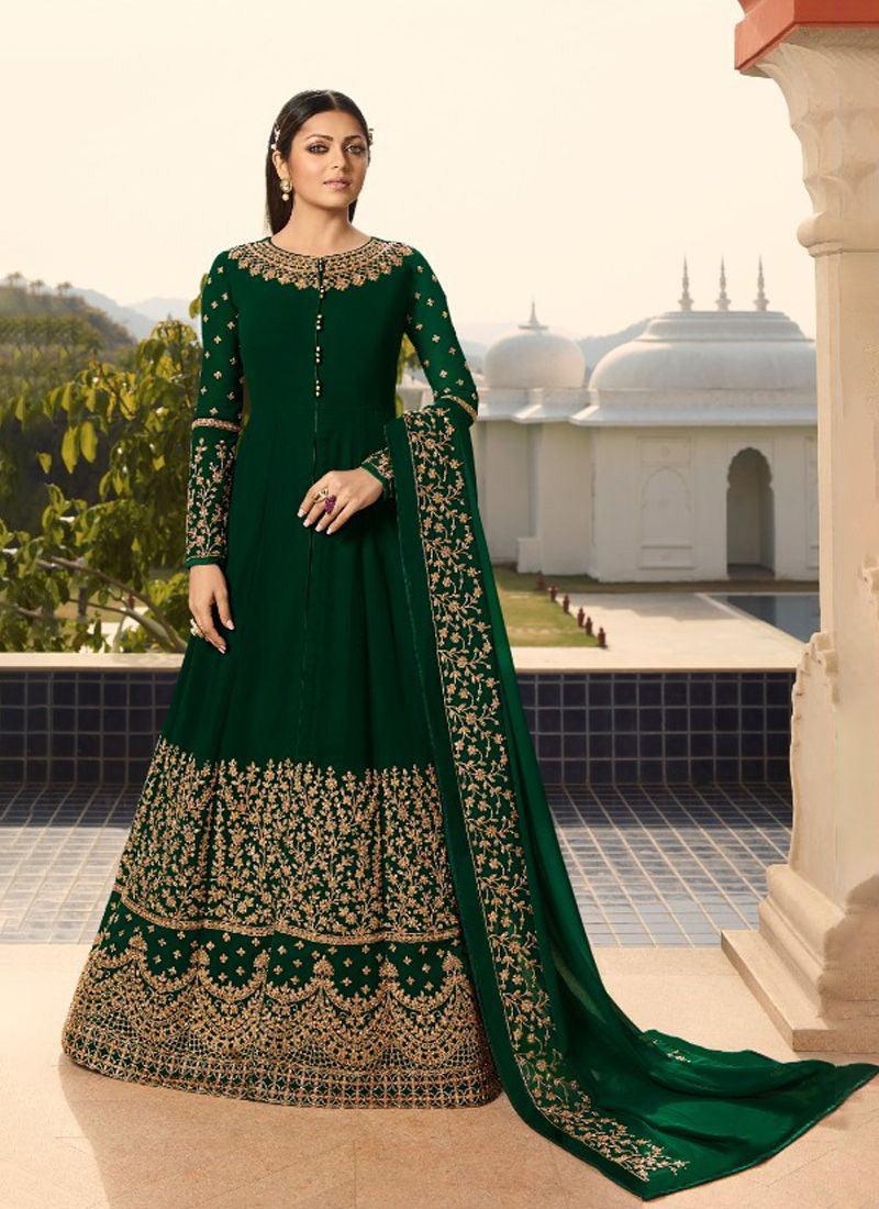 Dark Green Georgette Base Wedding Wear Embroidery And Anarkali Suit Footlocker Finishline Online