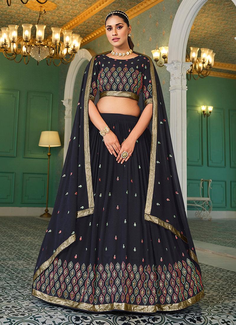 Navy Blue Georgette Umbrella Lehenga Free Shipping Inexpensive