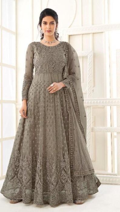 Magnificent Dark Grey Color Gown With Floor Length Outlet Buy