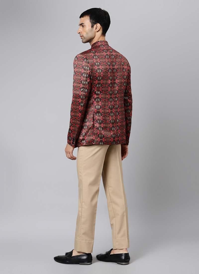 Polyester Viscose Base Wedding Wear Brown Color Printed Jodhpuri Suit Sale Outlet Locations