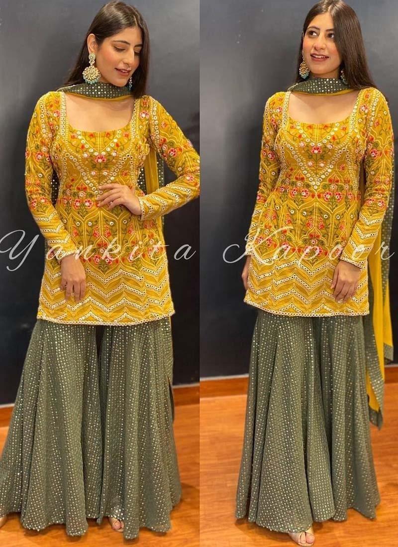 Yellow Color Georgette Fabric Sharara Salwar Suit Clearance Ebay