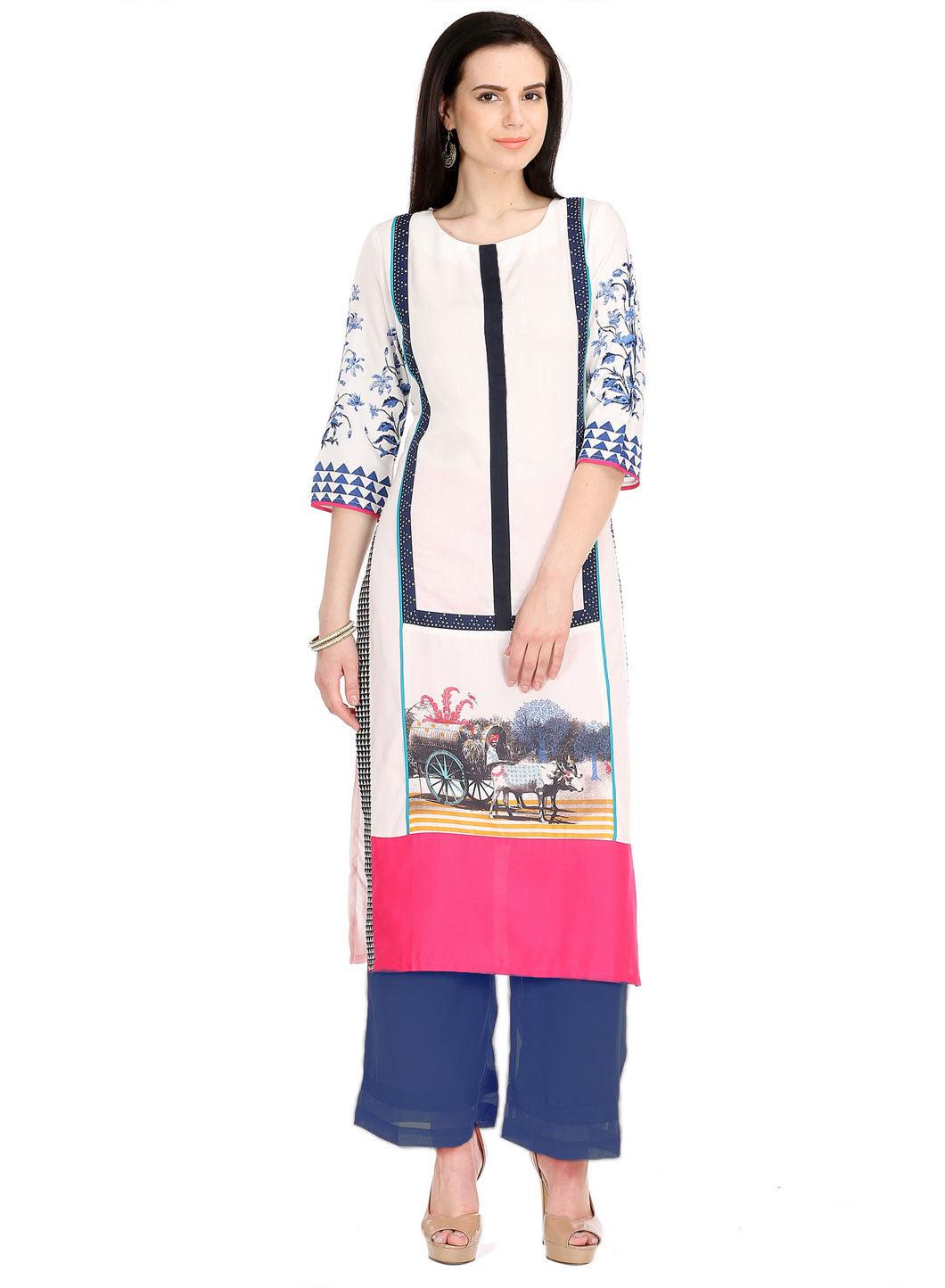 Wonderful White Color Printed Long Casual Kurti Outlet Finishline