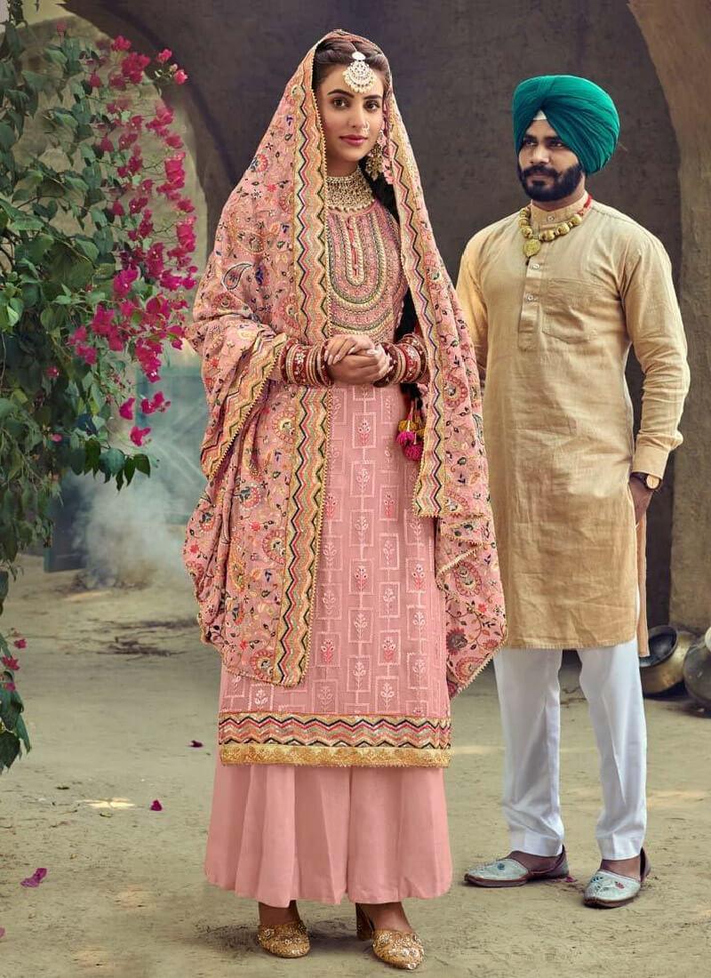 Pastel Pink Color Punjabi Suit With Embroidery Georgette Base Order Cheap Pice