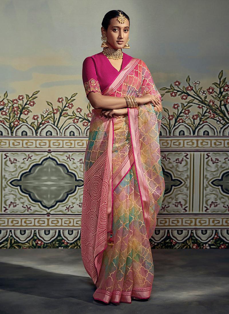 Thread Work Blouse With Multi-Color Saree Sale Hot Sale