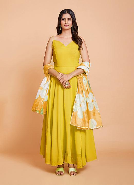 Yellow Color Georgette Raksha Bandhan Special Gown Buy Cheap With Mastercard