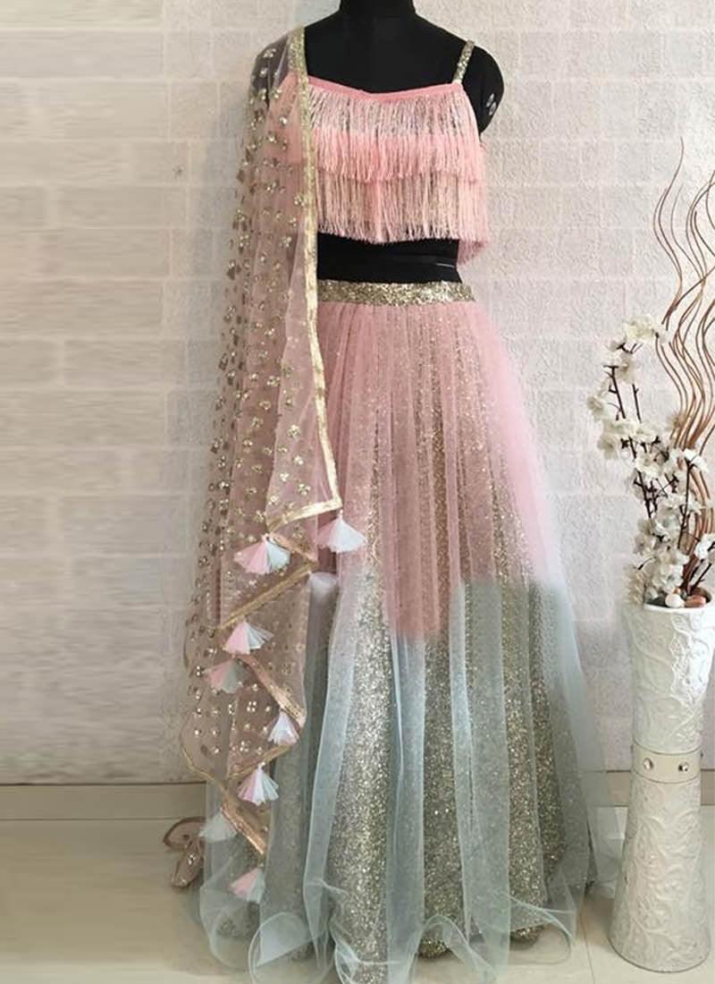 Multi Color Sequin Tassels Soft Net Flared Lehenga Choli For Sangeet Discount Amazon