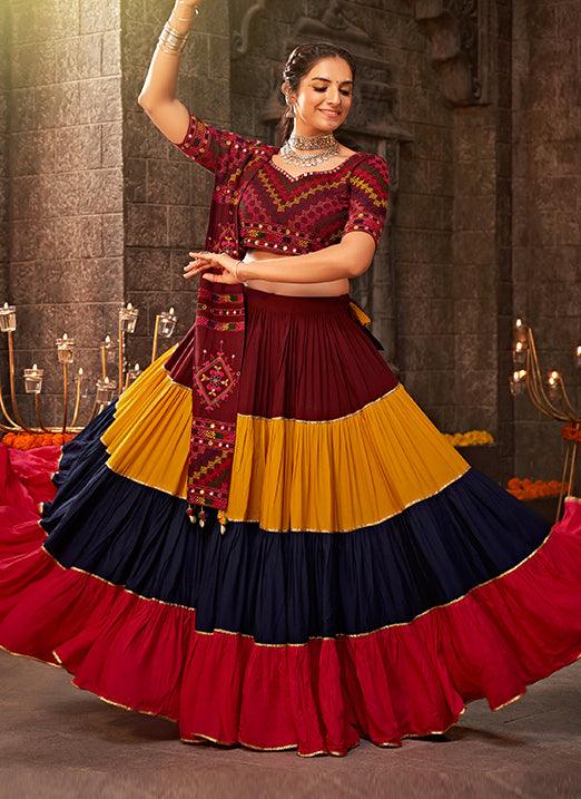 Thread Embroidered Multi Color Navratri Lehenga Choli Cheap Pice Discount Authentic