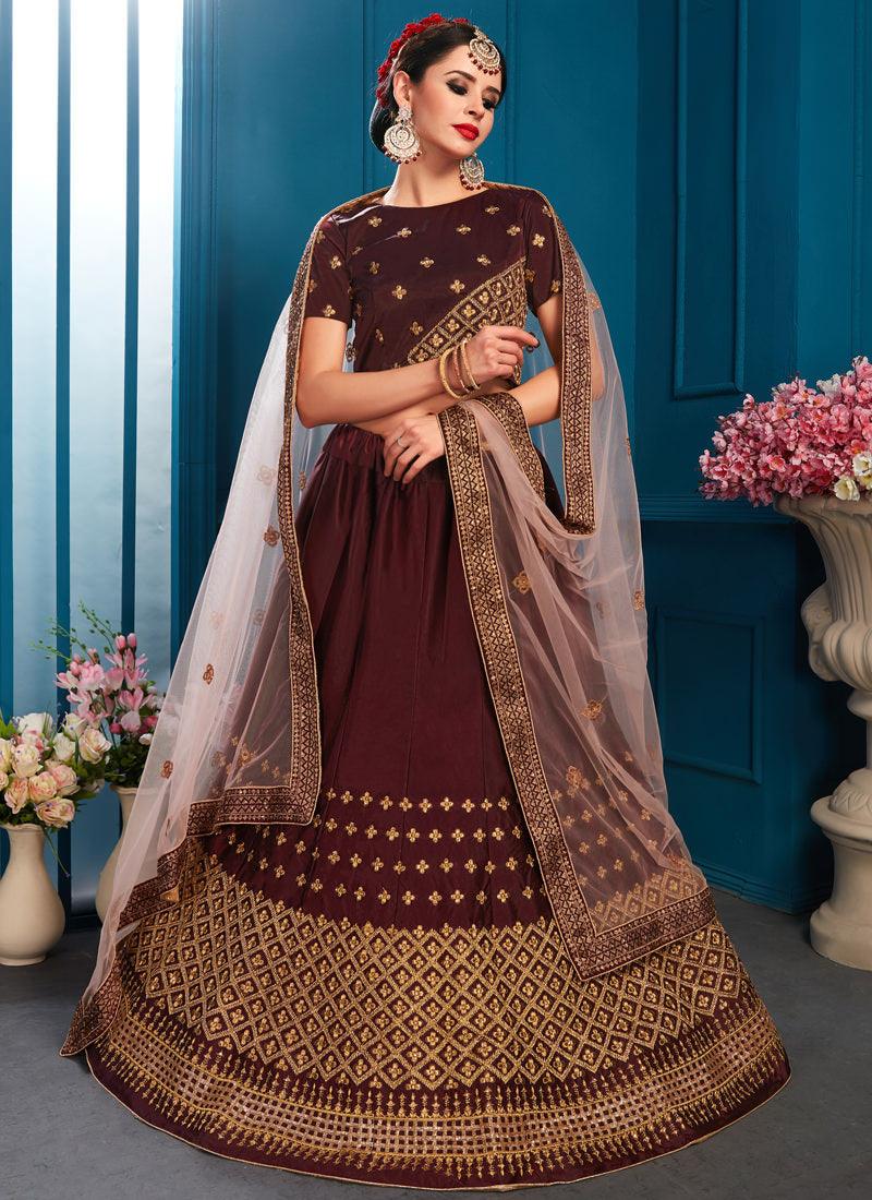 Elegant Brown Color Designer satin Base Lehenga Choli Cheap Online Store Manchester