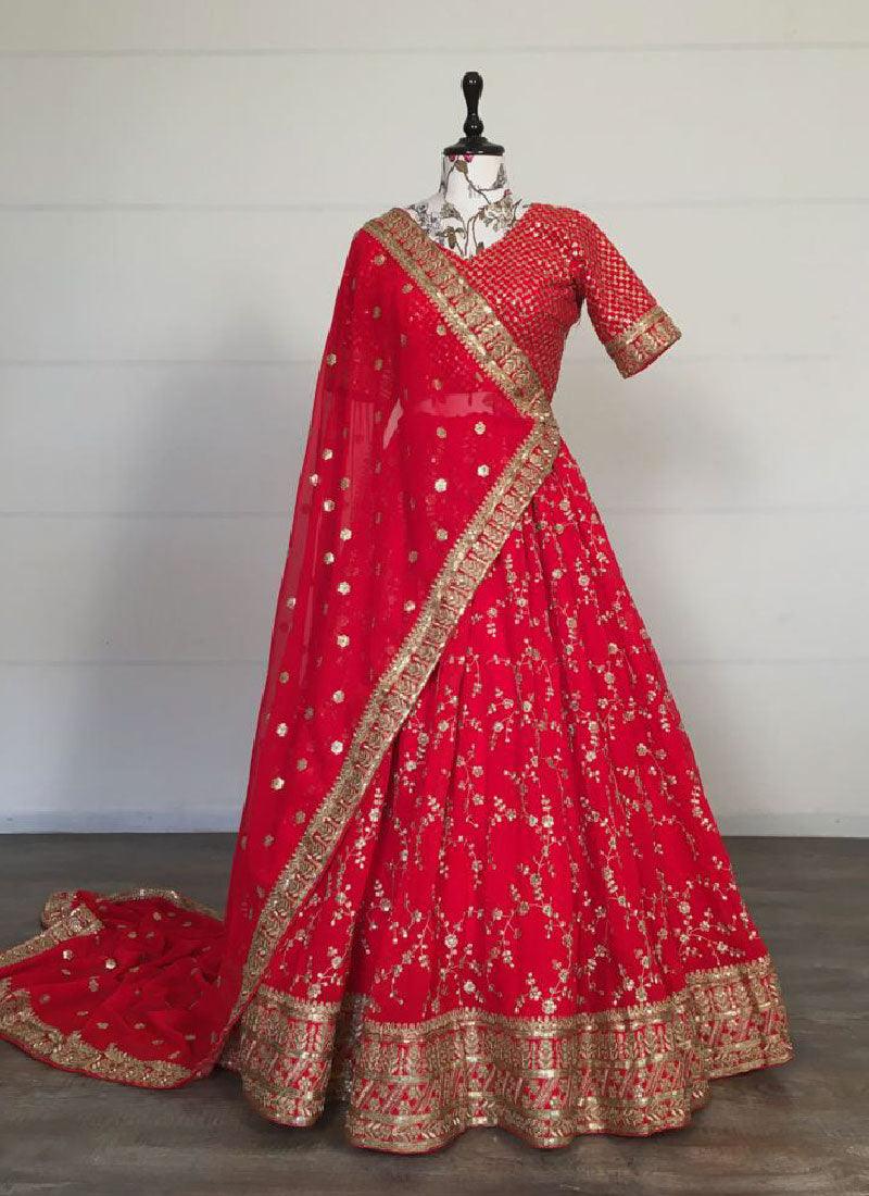 Georgette Base Embroidery Work Glamorous Red Lehenga Choli Great Deals Sale Online