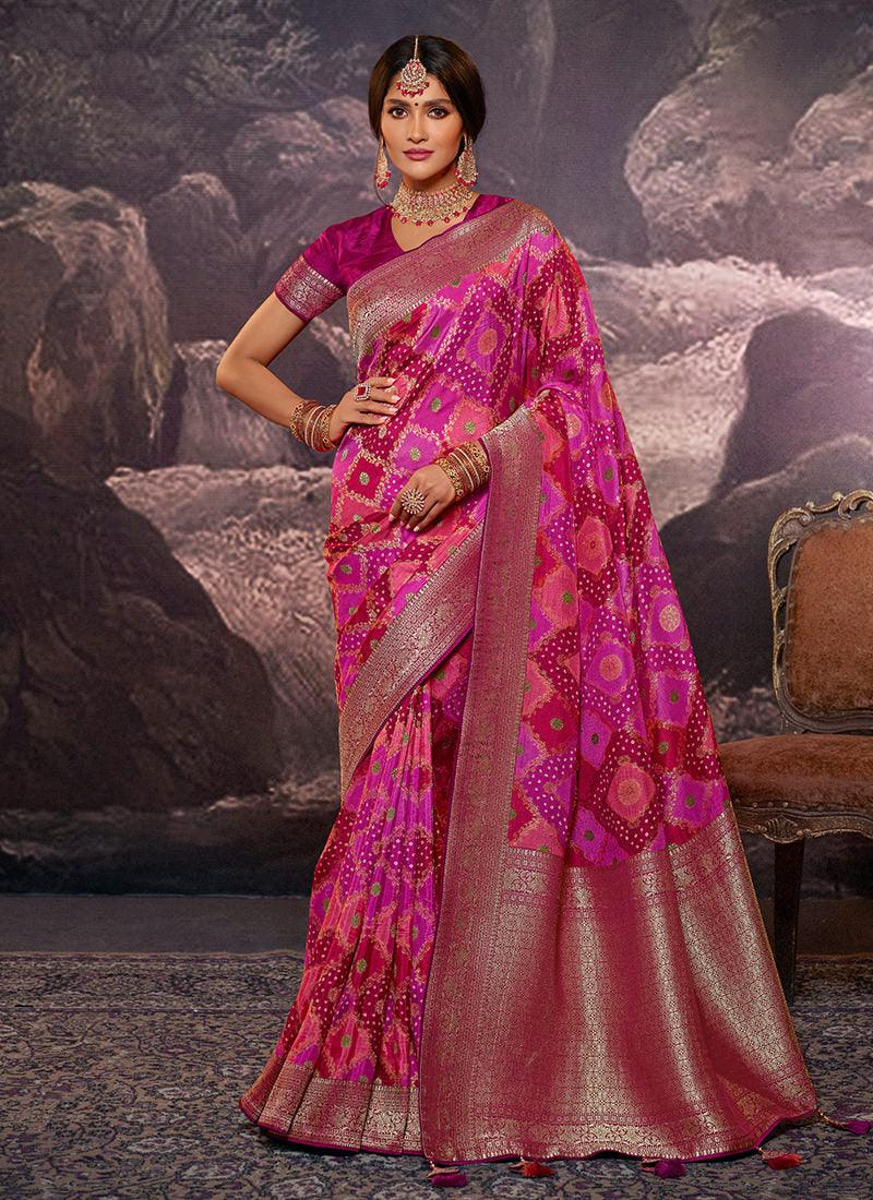 Dola Silk Weave Rani Pink Color Printed Saree Outlet Online Shop