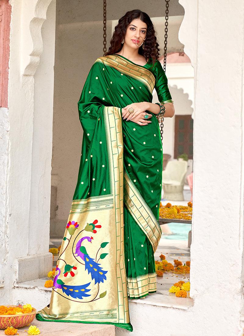 Green Color Banarasi Silk Material Silk Weave Ethnic Wear Saree Genuine Sale Online