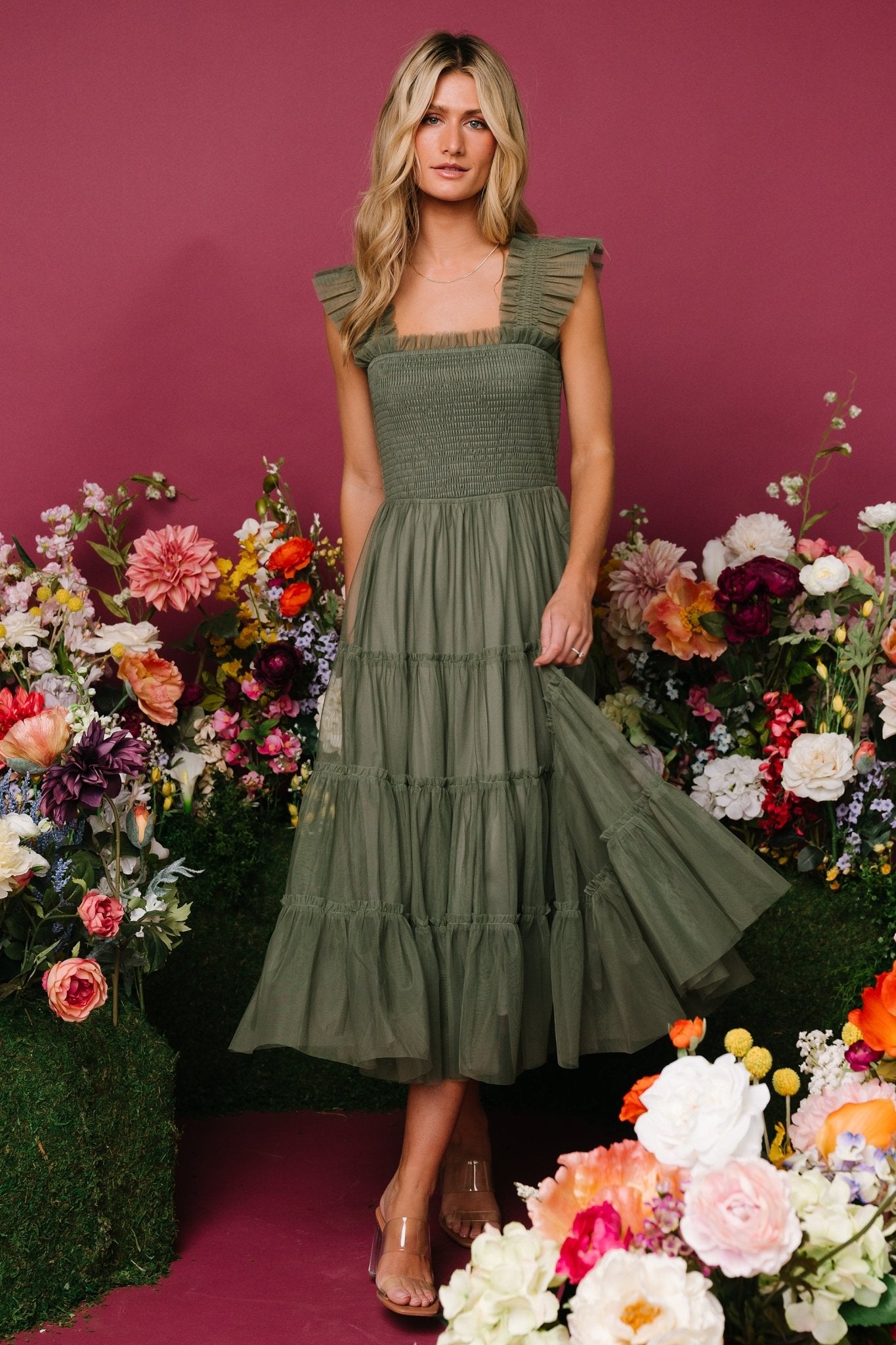 Emma Smocked Tulle Dress | Sage Free Shipping Release Dates