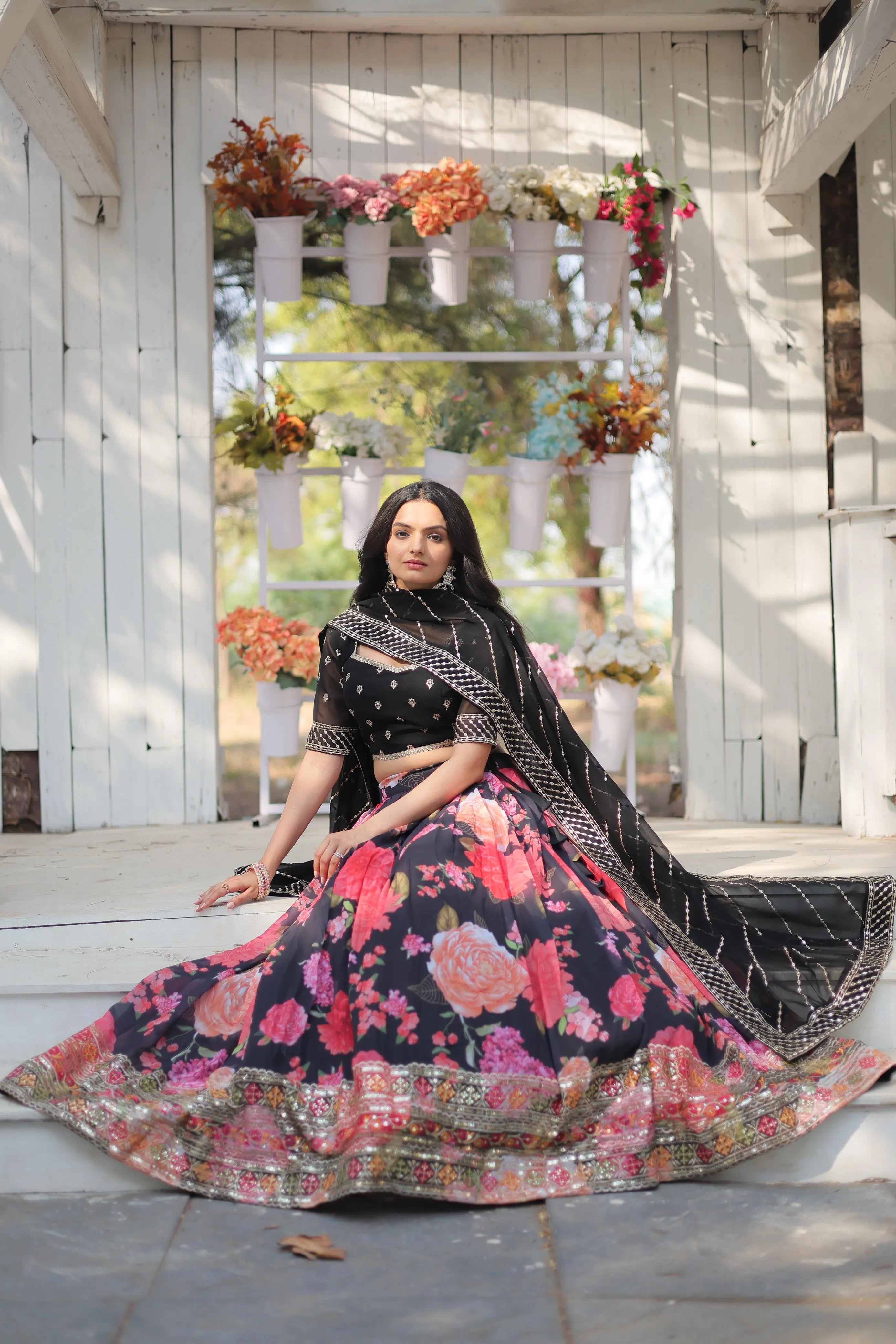 Black Floral Digital Printed Sequins Embroidered Lehenga Choli Free Shipping Get To Buy