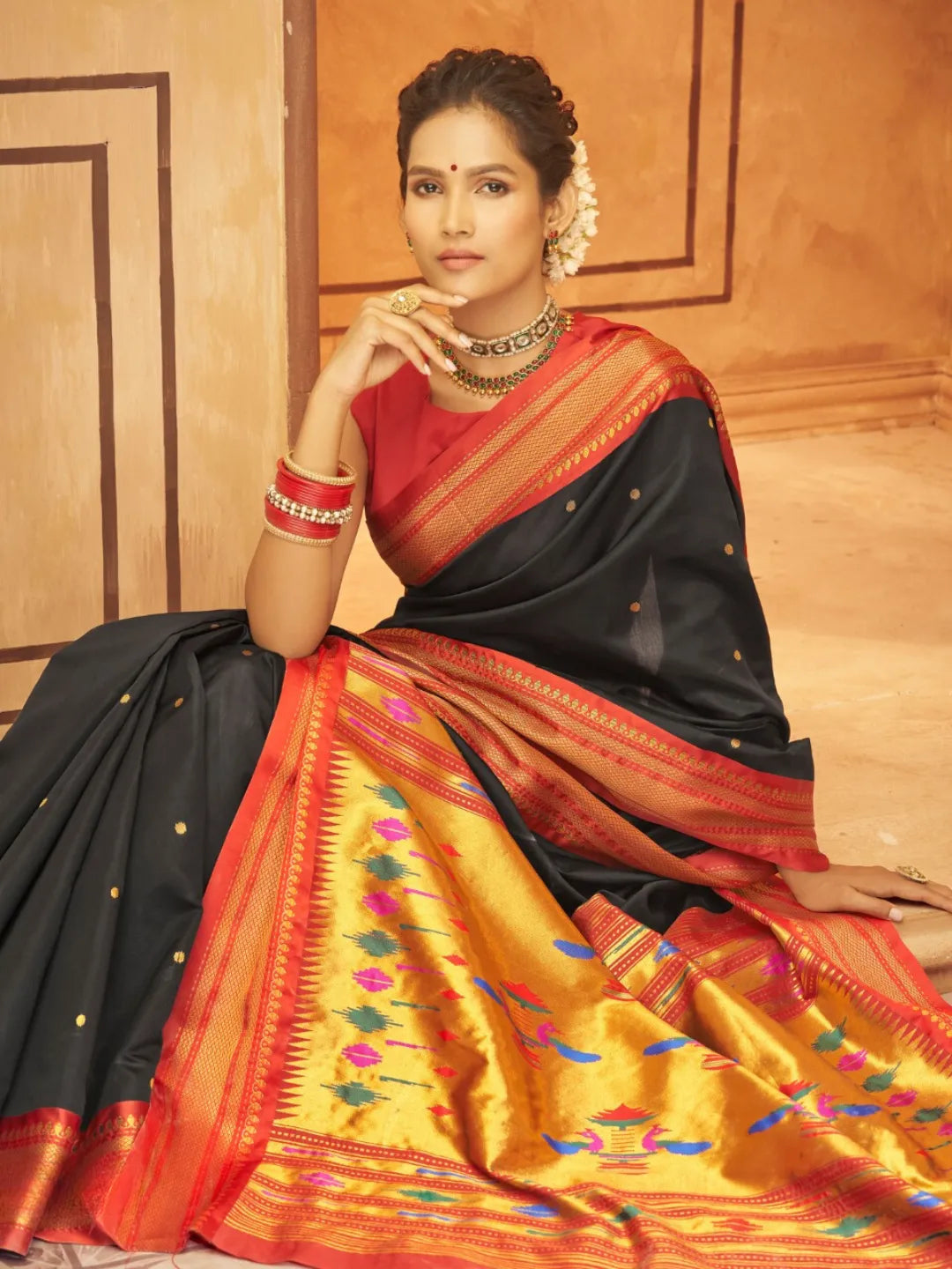 Classic Black Pure Aniruddh Silk Pathani Saree Finishline