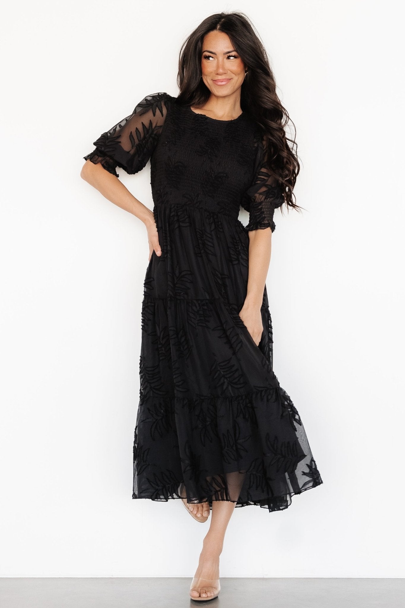 Nellie Smocked Midi Dress | Black Fashion Style For Sale