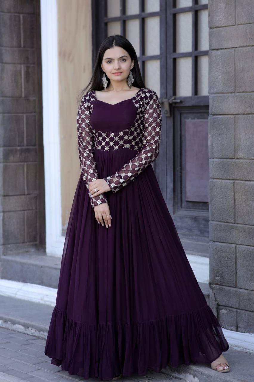 Mesmerizing Faux Georgette Sequins Zari Embroidered Gown Many Kinds Of Sale Online