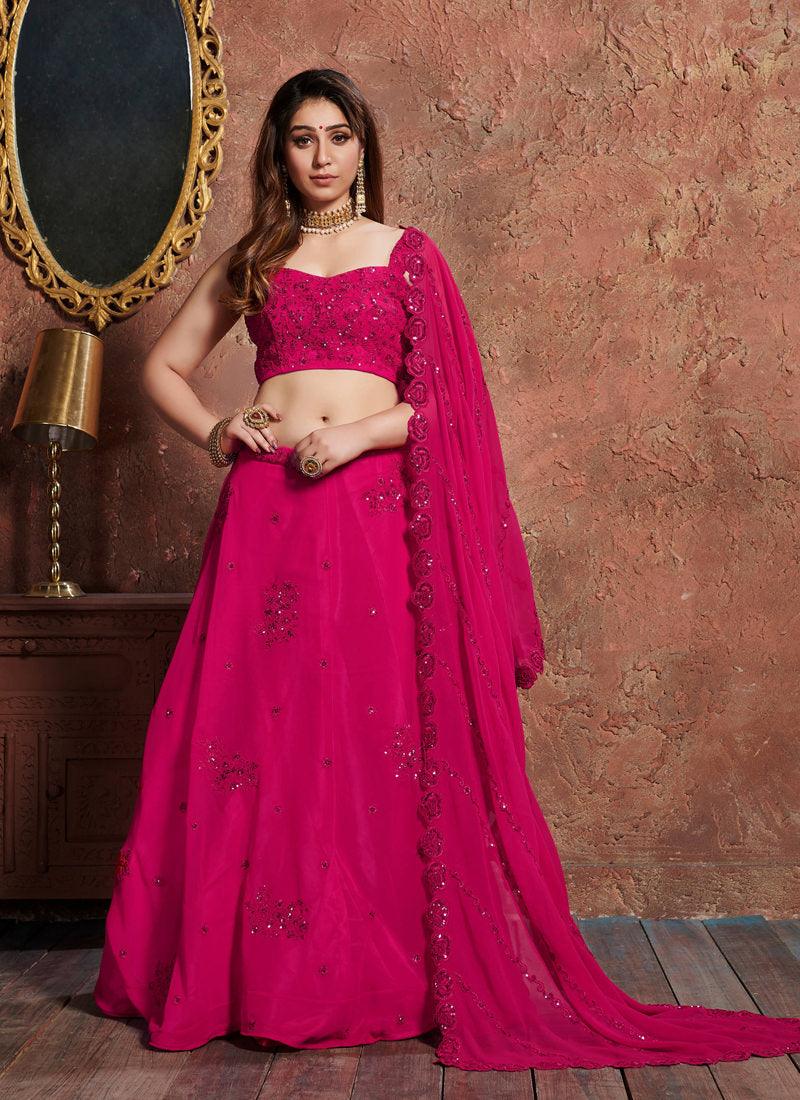 Delightful Deep Pink Georgette Base Sangeet Wear Lehenga Choli Footlocker Finishline For Sale