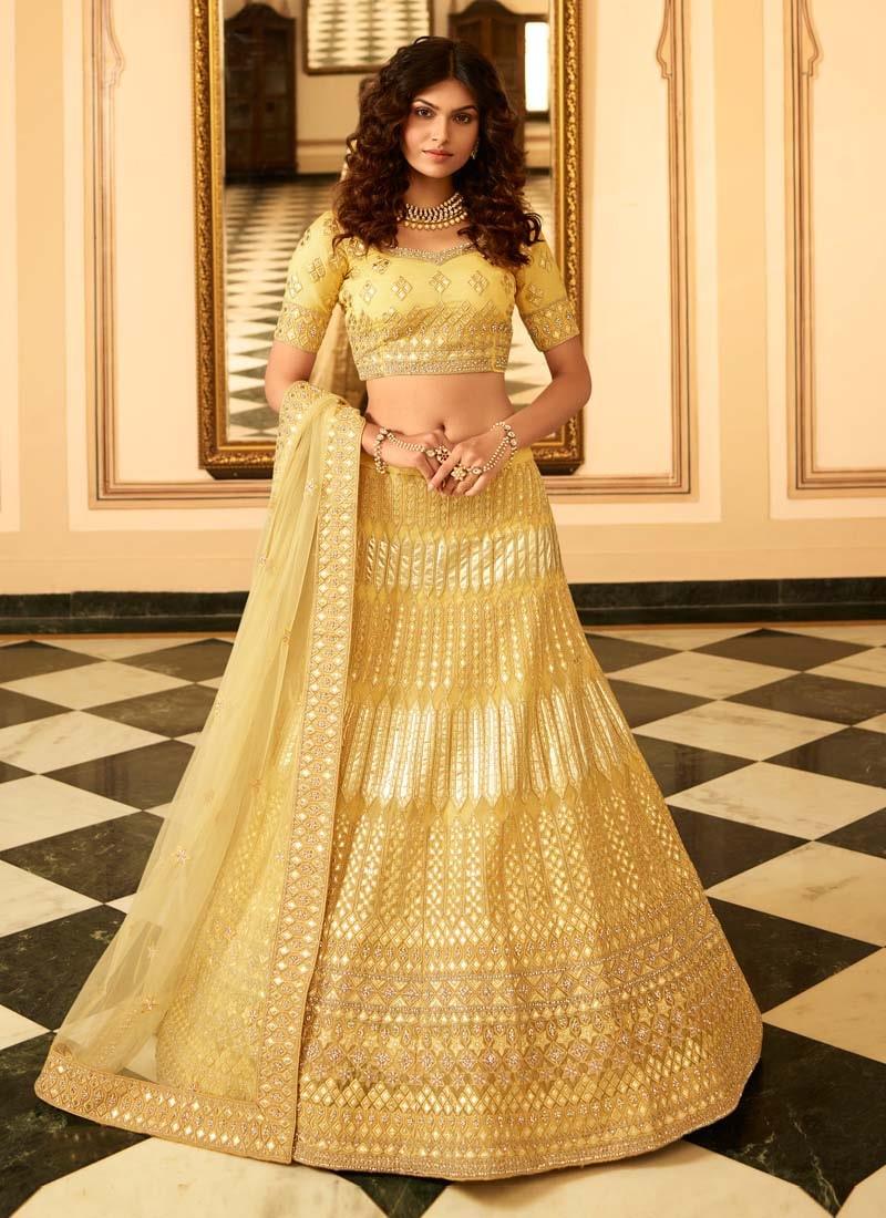 Fascinating Resham And Gota Work Yellow Color Organza Fabric Lehenga Choli Clearance From China