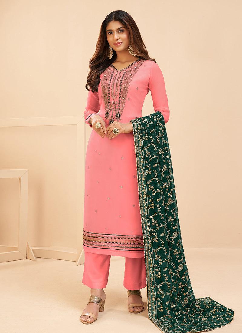 Georgette Base Pink Color Salwar Suit With Thread And Zari Work Sale Wholesale Pice