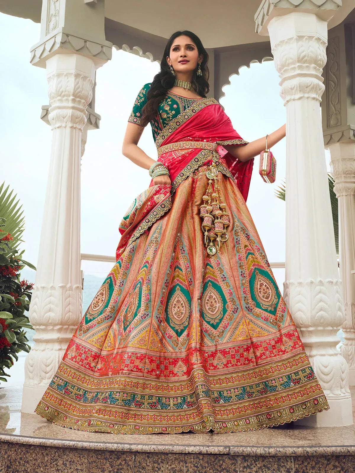 Elegant Embroidered Multi-Color Silk  Lehenga Choli Set With Mastercard Cheap Pice