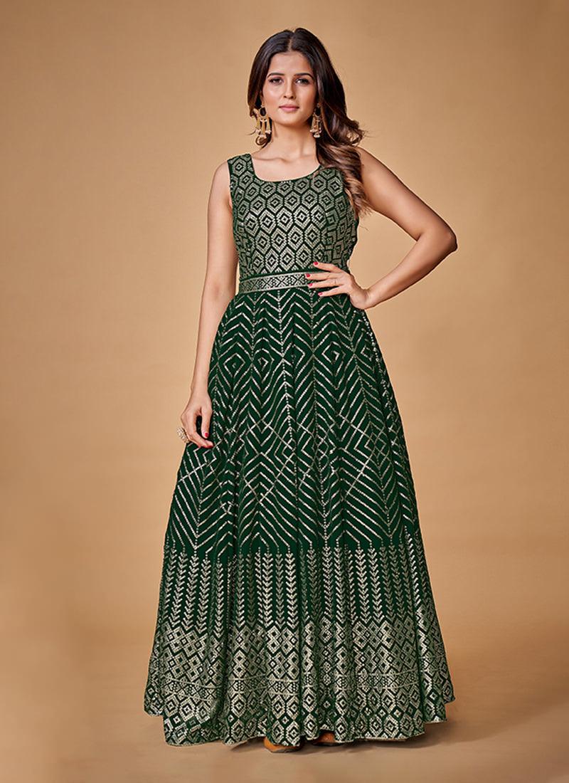 Fully Sequins Green Sleeveless Georgette Gown Cheap Sale Low Pice Fee Shipping