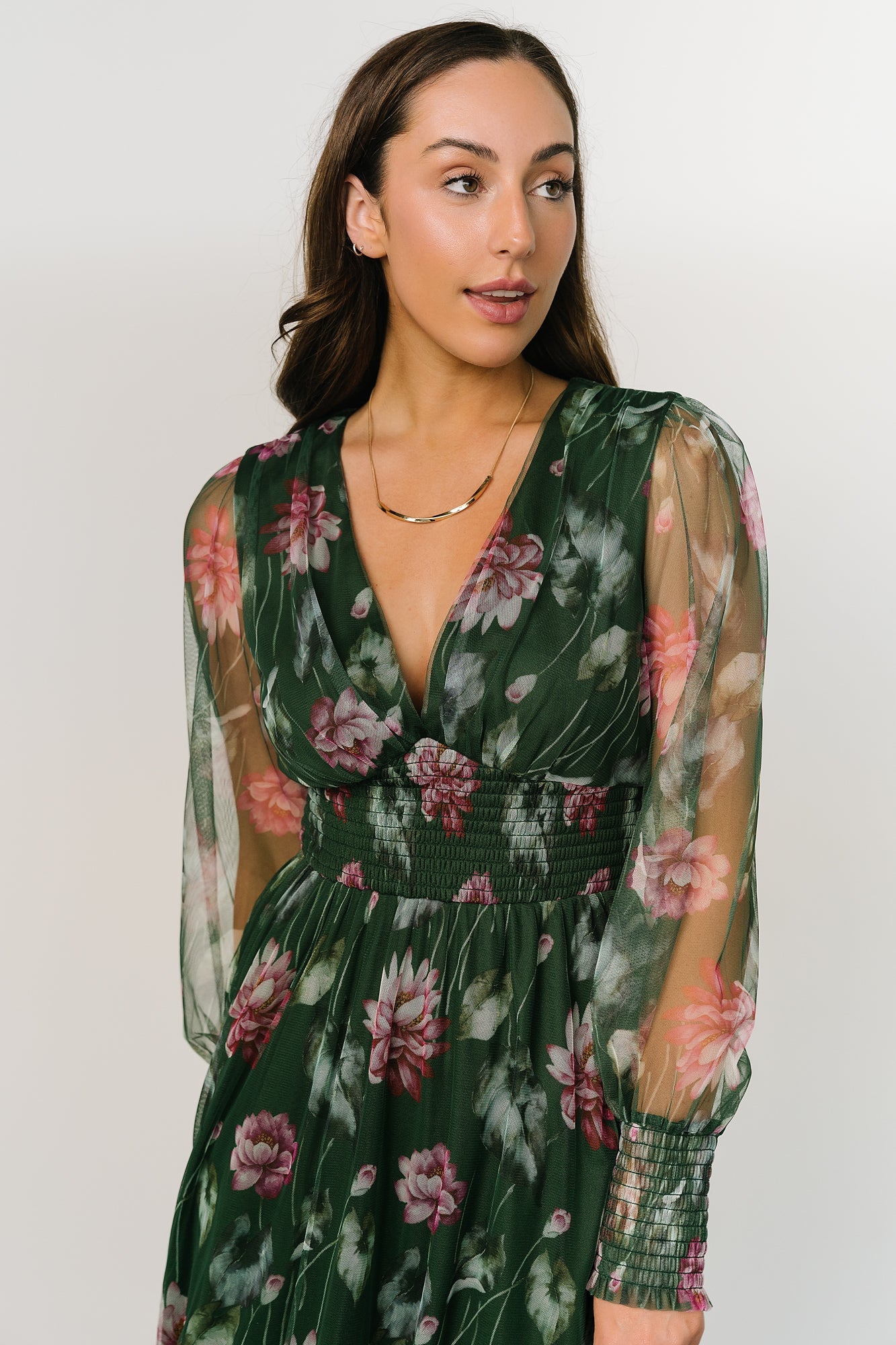 Layla Tulle Maxi Dress | Green + Pink Floral Discount Choice