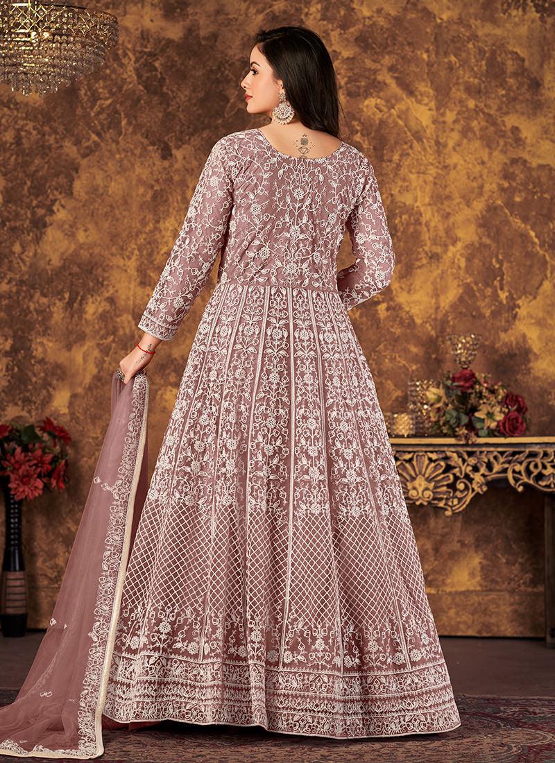 Brown Color Net Base Embroidered Gown Sale Authentic