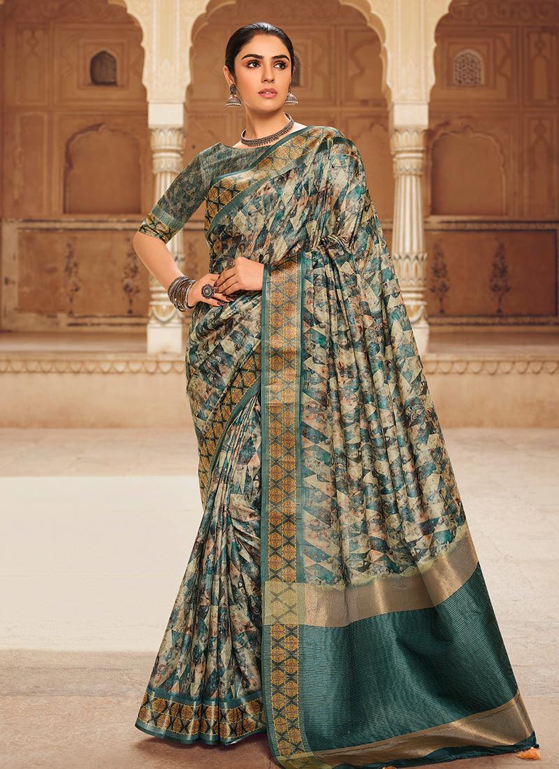 Digital Print Textured Pattern Silk Saree Cheap Amazon