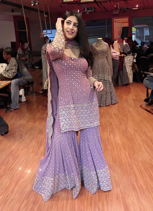 Lilac Purple Color Georgette Embroidery Palazzo Suit Low Pice Cheap Online