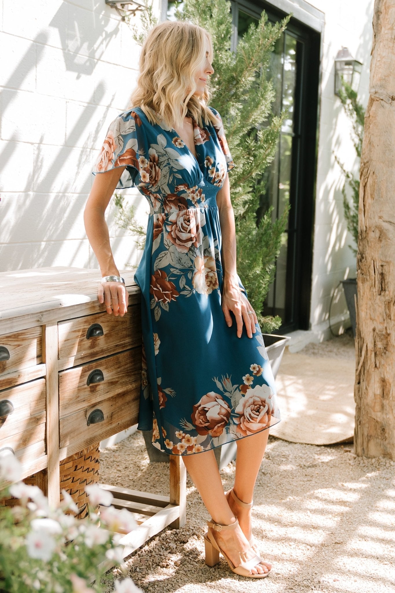 Sarah Smocked Midi Dress | Blue Floral Free Shipping Best Place