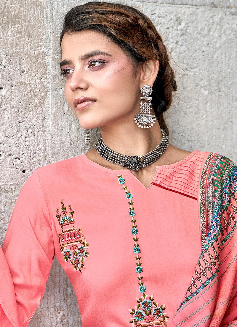 Bell Sleeves Peach Kurti With Heavy Dupatta Clearance Manchester Great Sale